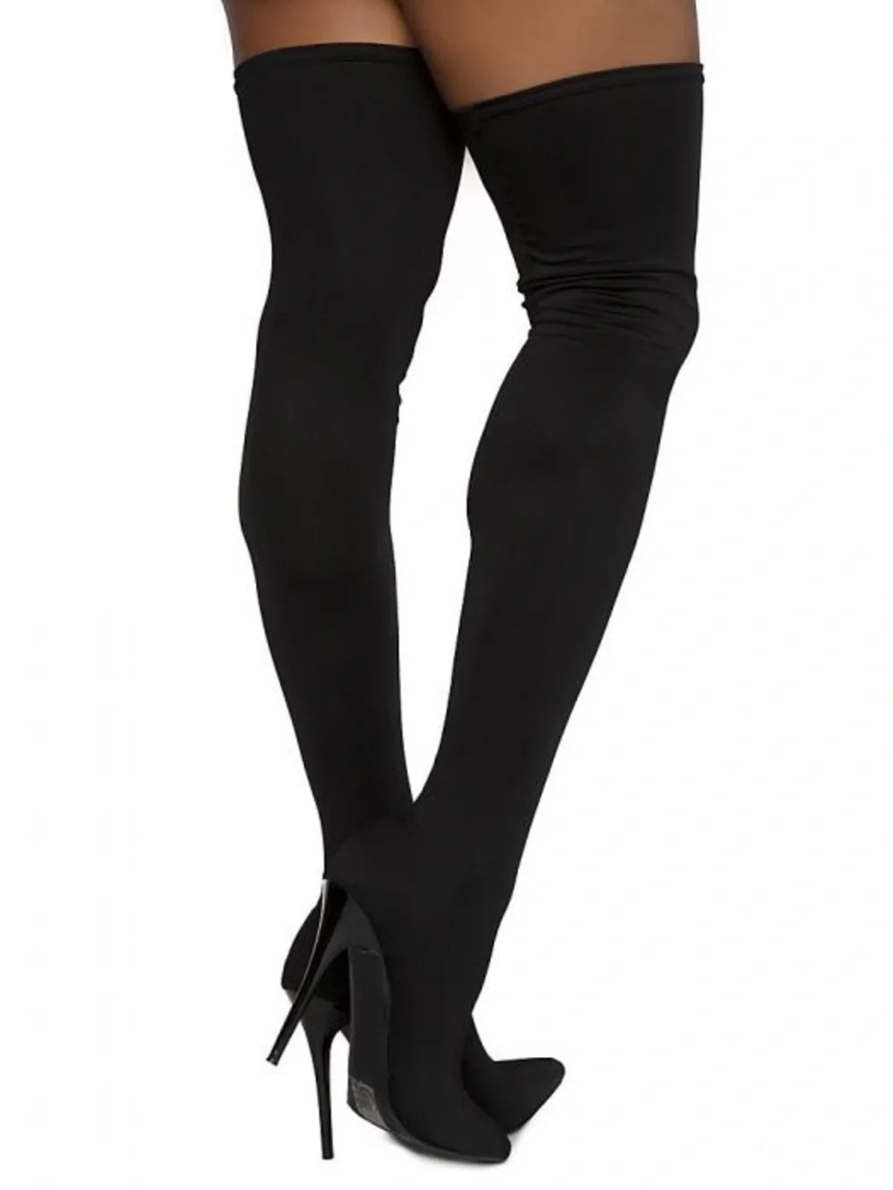 AKIRA Black Over-the-Knee Stretch heeled Boots